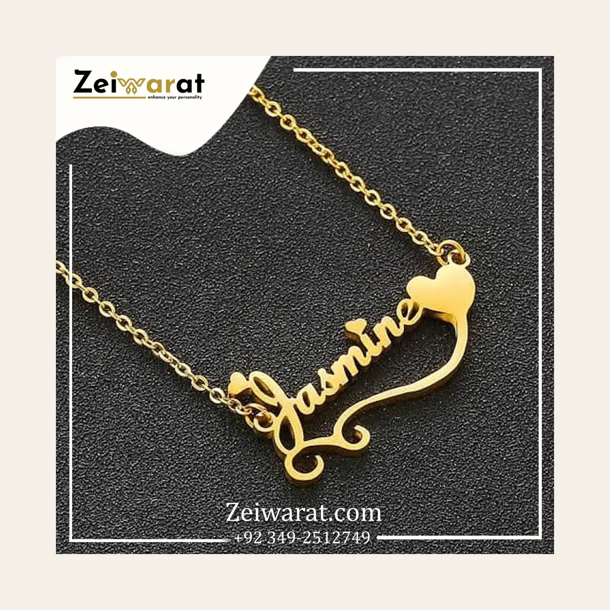 Heart-Swoosh Script Name Necklace – Design 38