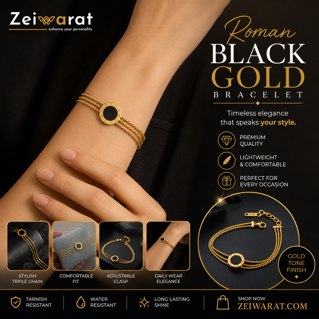 Roman Black Triple Chain Bracelet