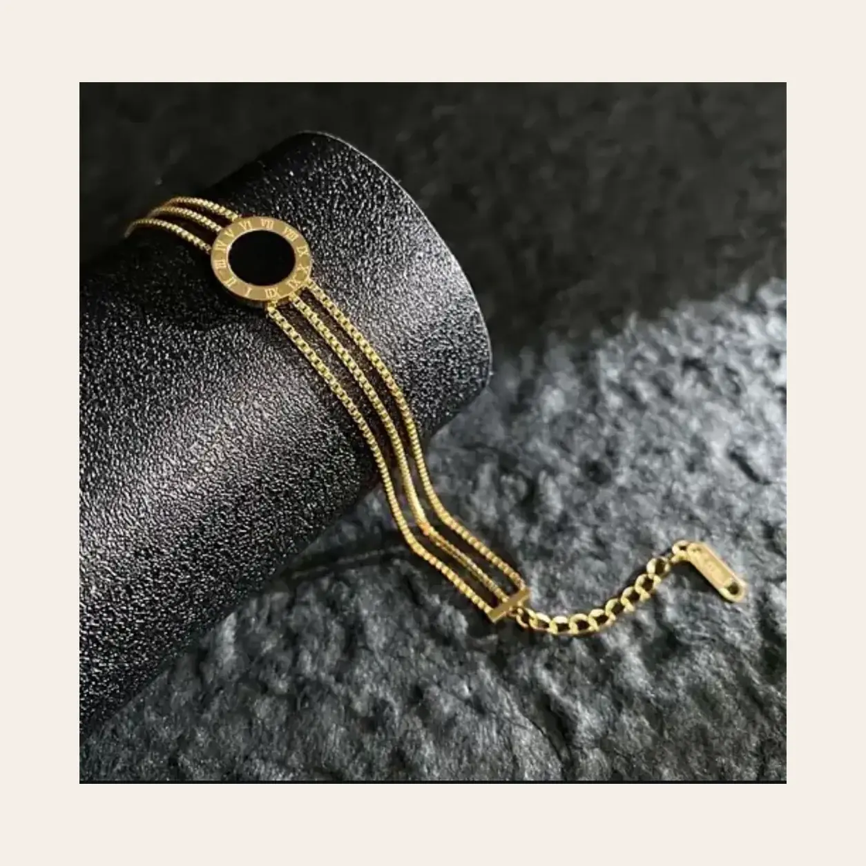 Roman Black Triple Chain Bracelet