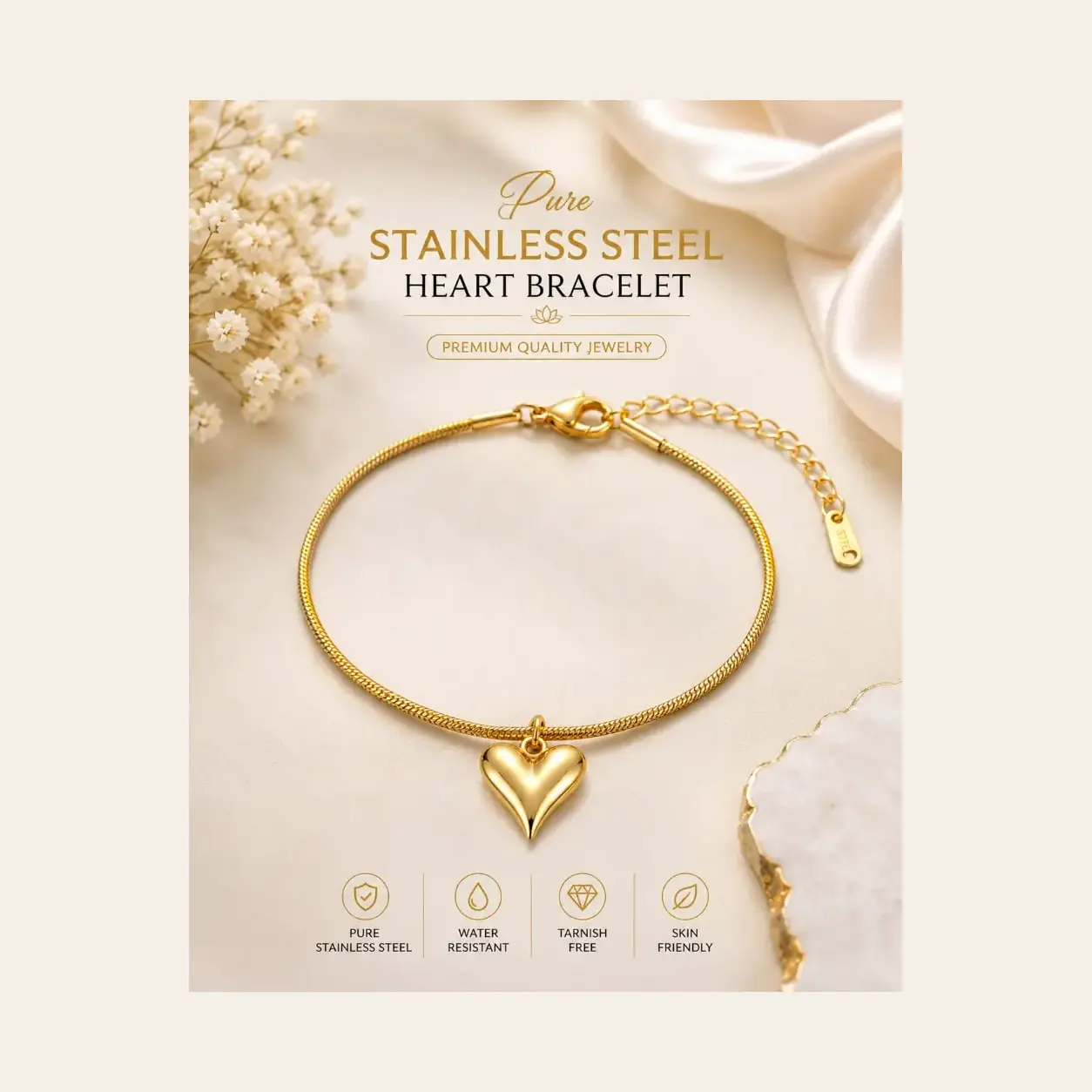 Golden Heart Charm Bracelet