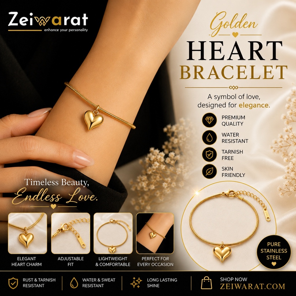 Golden Heart Charm Bracelet