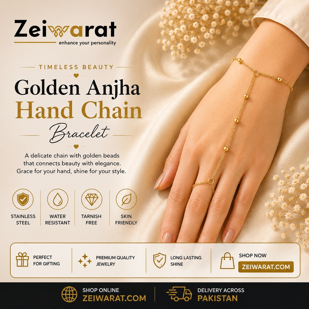 Golden Anjha Hand Chain Bracelet