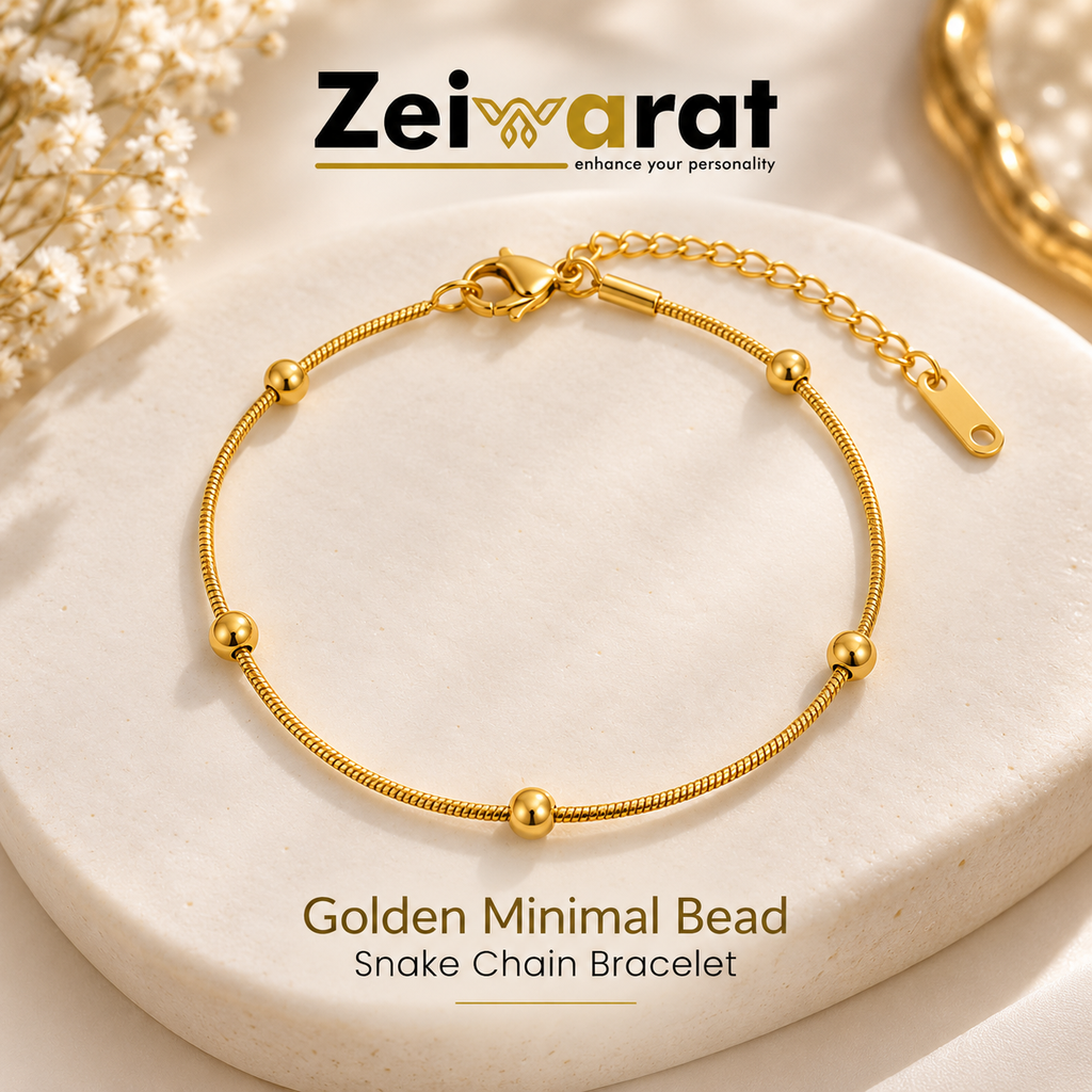 Golden Minimal Bead Snake Chain Bracelet