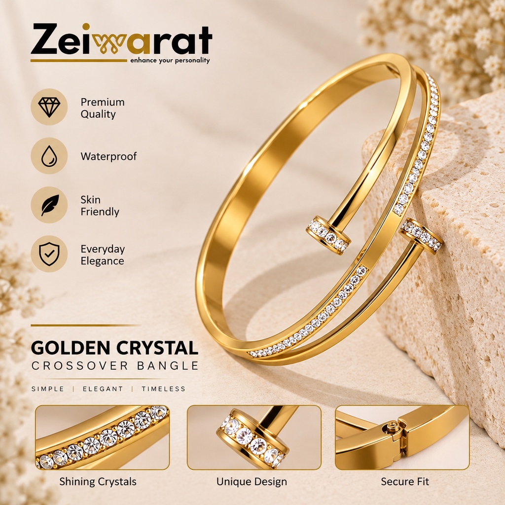 Golden Crystal Crossover Bangle