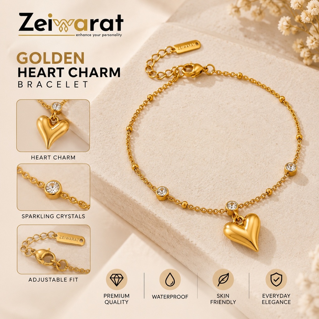 Golden Heart Charm Bracelet