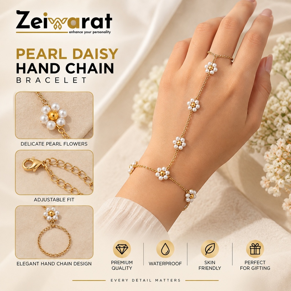 Pearl Daisy Hand Chain Bracelet