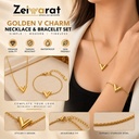 Golden V Charm Necklace & Bracelet Set
