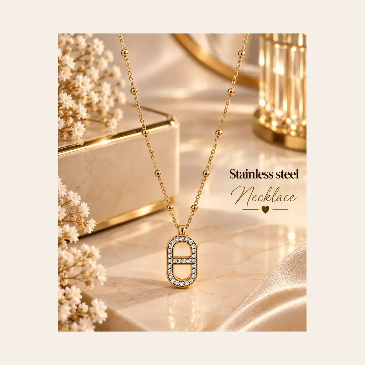 Golden Crystal Link Pendant Necklace