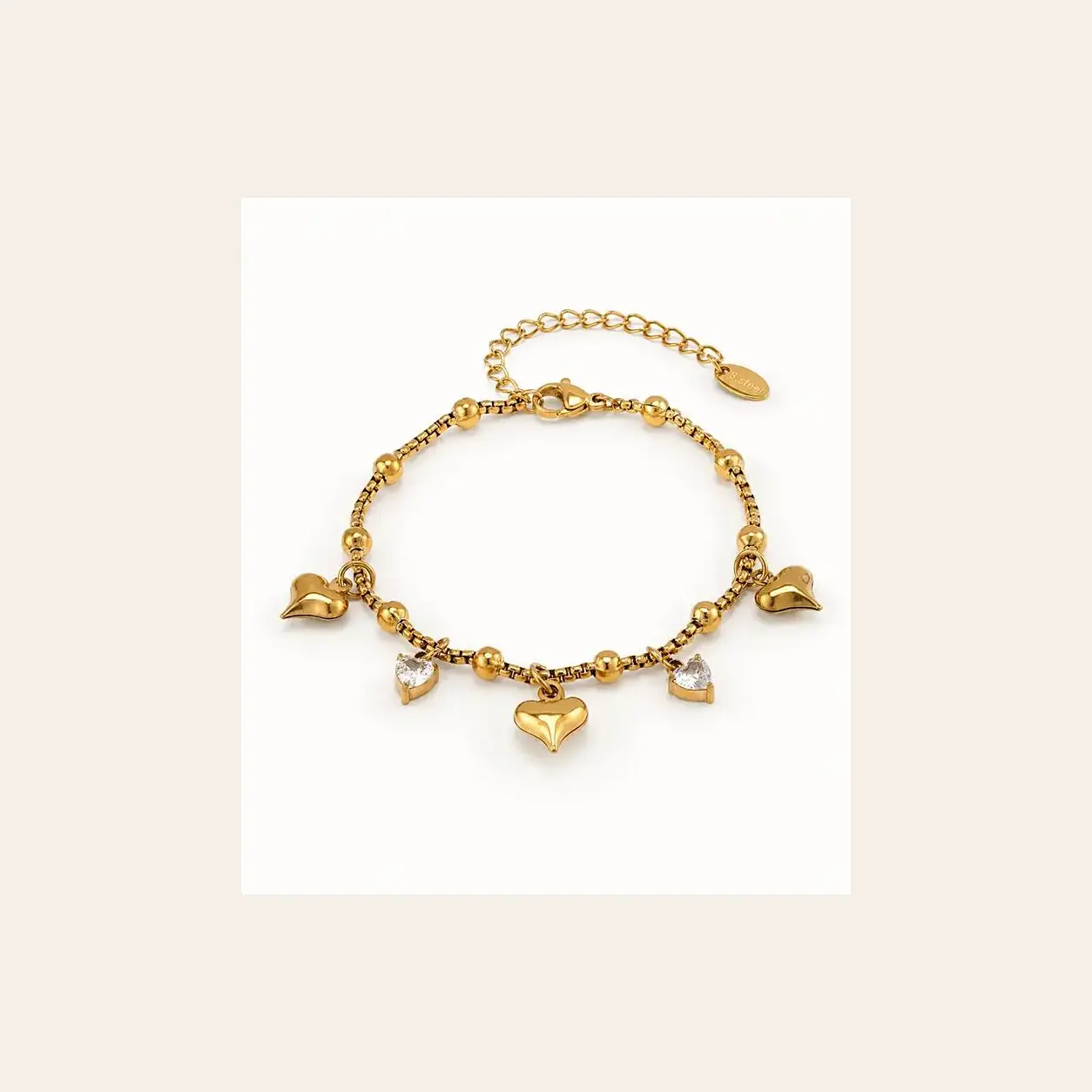 Golden Heart Charm Stainless Steel Bracelet