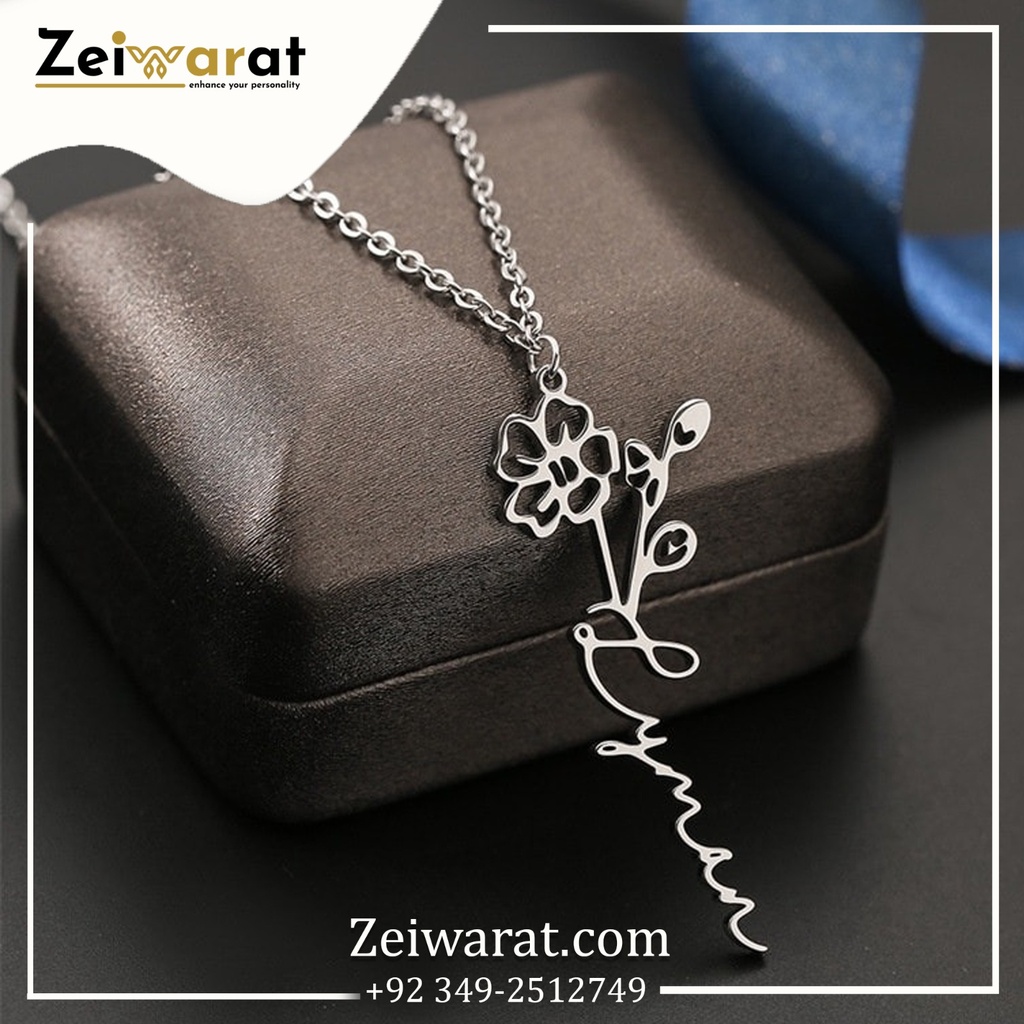 Floral Heartbeat Name Necklace – Design 07