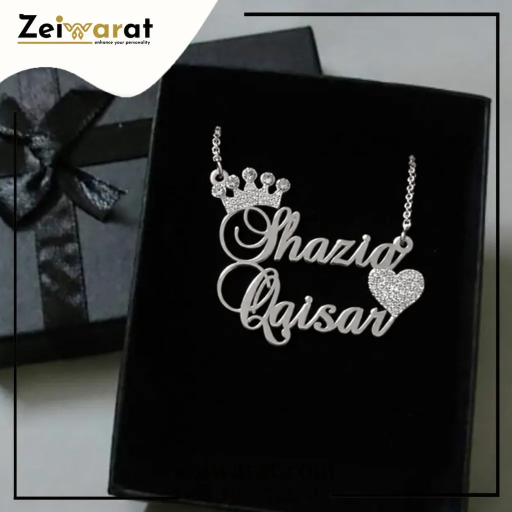 Crown Heart Couple Necklace – Design 17