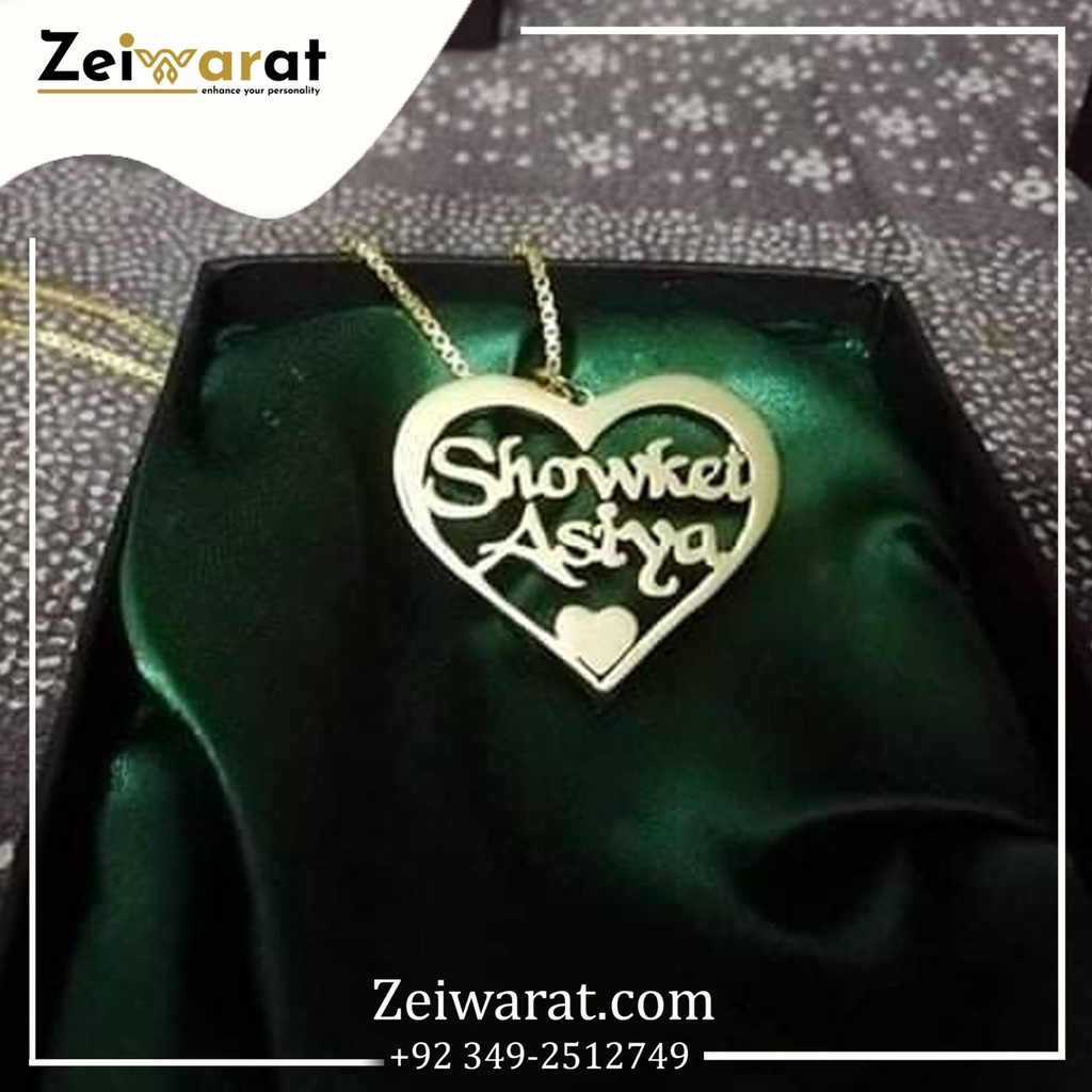 Showket Asiya Heart Couple Name Necklace (Golden)