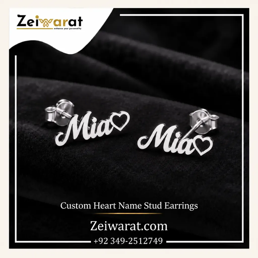 Custom Heart Name Stud Earrings
