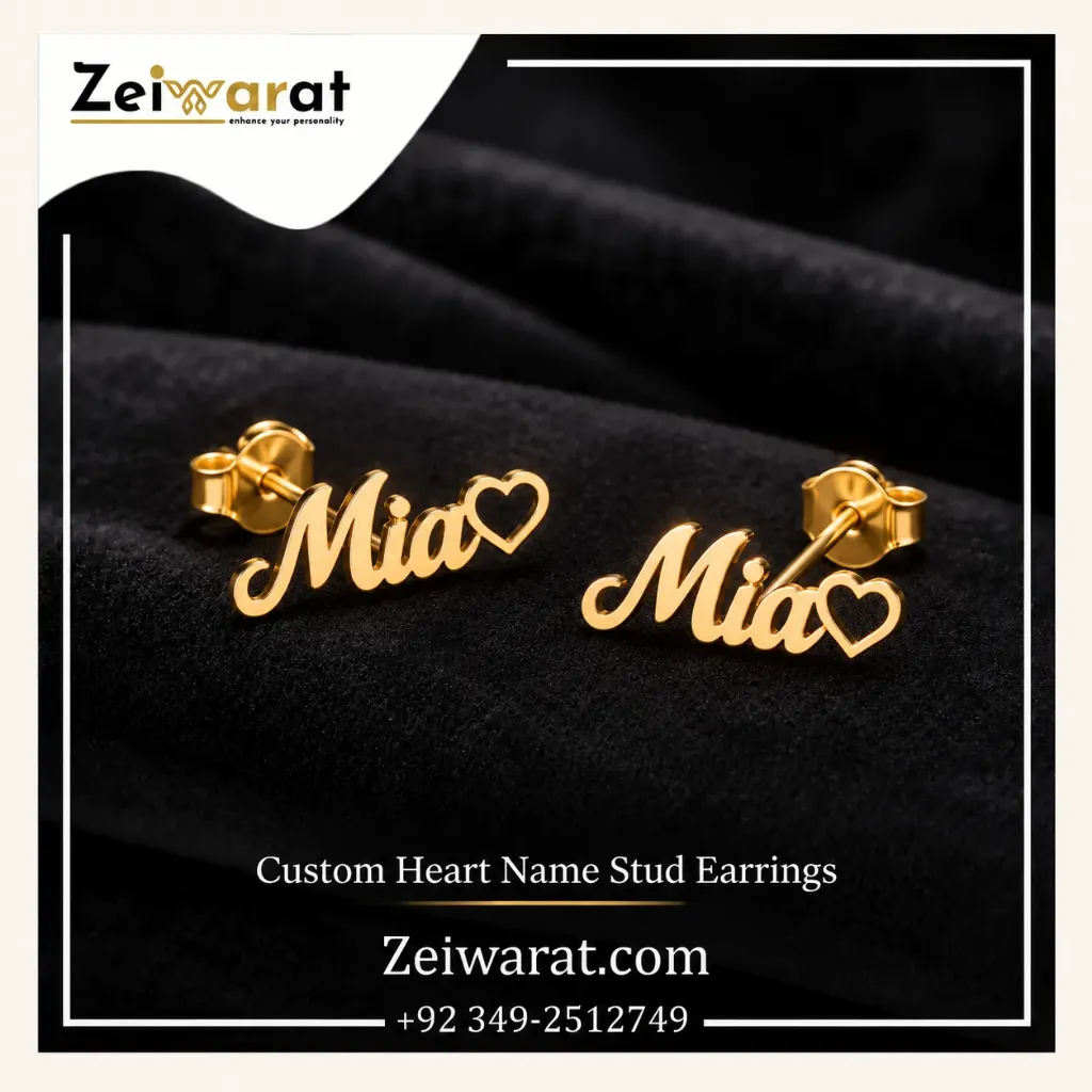 Custom Heart Name Stud Earrings