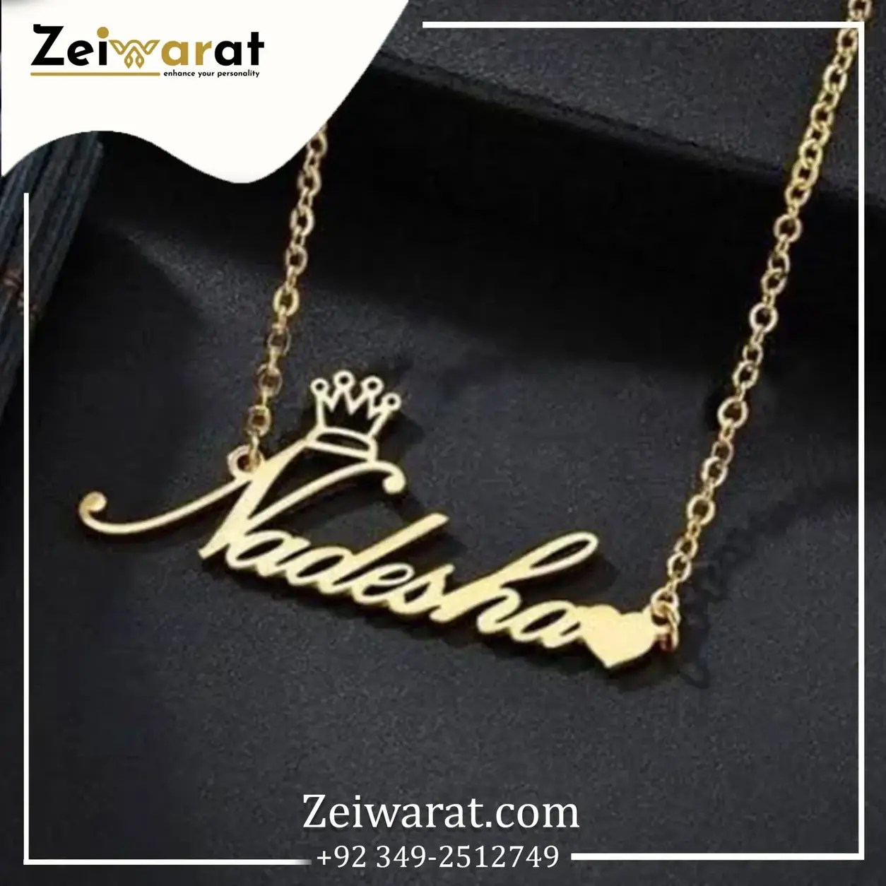 Crown Heart Script Name Necklace – Design 26